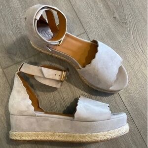 CHLOE Lauren Suede Platform Espadrille Scalloped Design EU 40 US 10